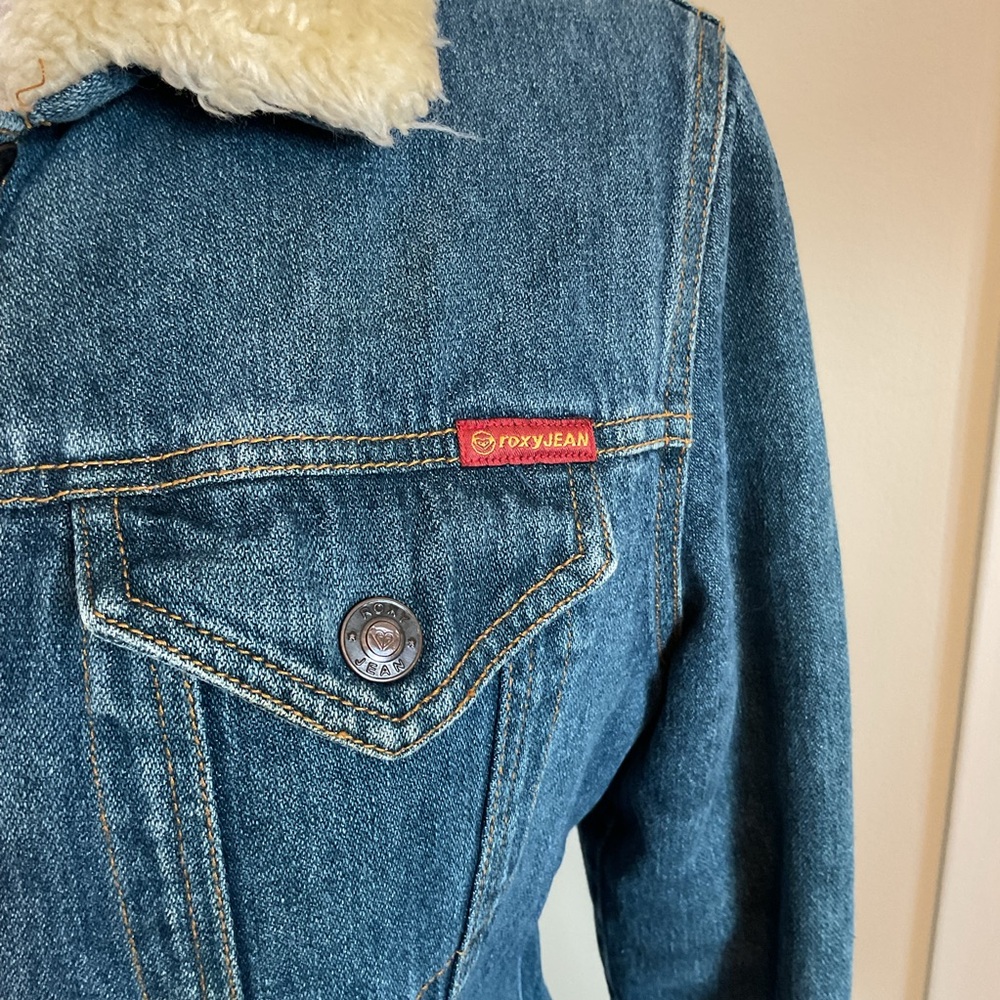 Vintage Roxy Sherpa Lined Denim Jacket Y2K Blue Jean Trucker Coat 100% Cotton - Picture 3 of 8